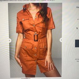 Rust utility belted shirt dress